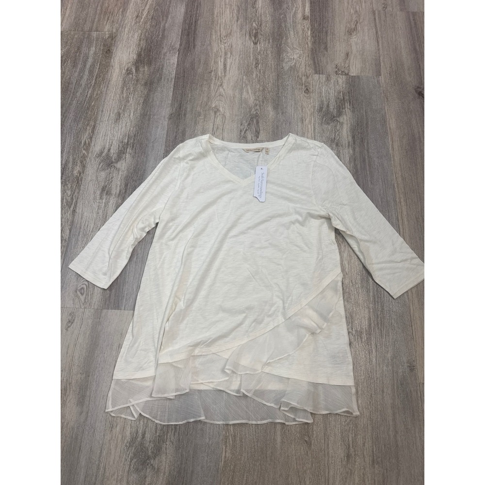 Soft Surroundings Grace Tunic Top Ivory Tiered Ruffle Hem 3/4 Sleeve XL NEW